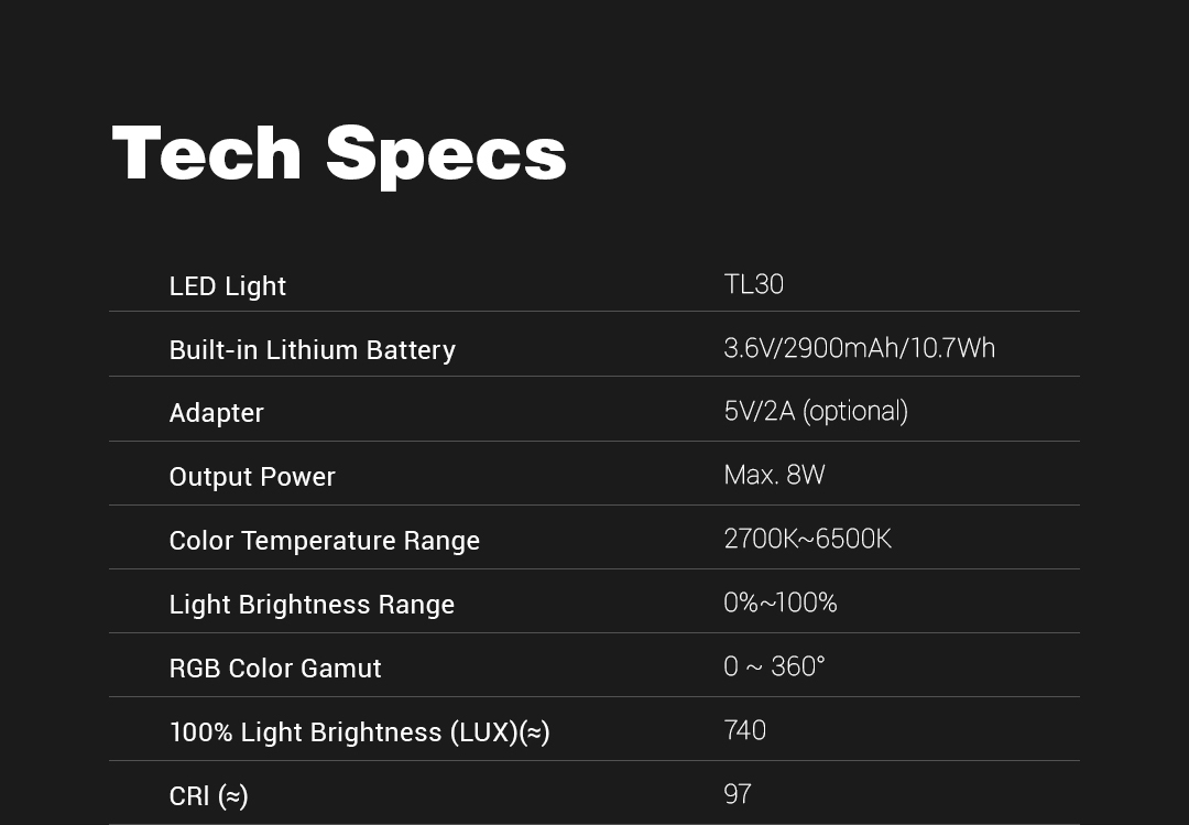 Godox TL30 RGB Tube Light LED 8W 2700K-6500K Built-in Lithium Battery Smartphone App 