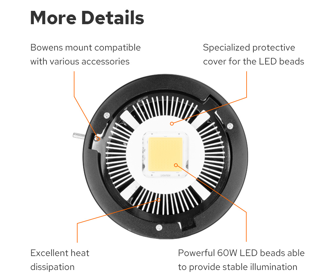  Godox SL-60W CRI 95+ LED Video Light SL60W Blanco 5600K Versión  60WS Bowens Mount+Control Remoto+Reflector : Electrónica